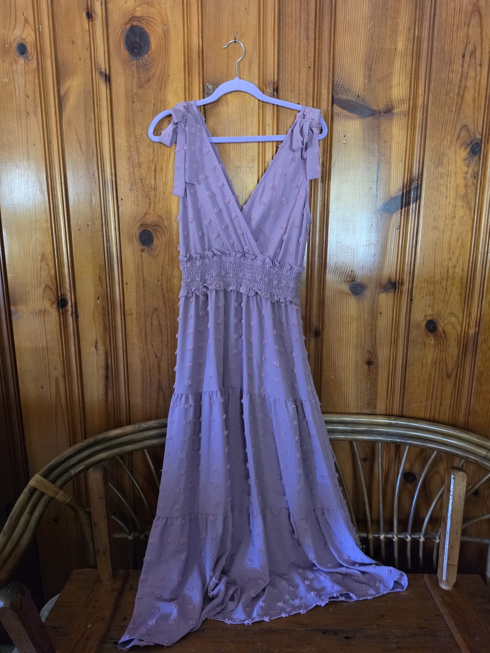 Lavender Tie-Shoulder Maxi Dress with Smocked Waist